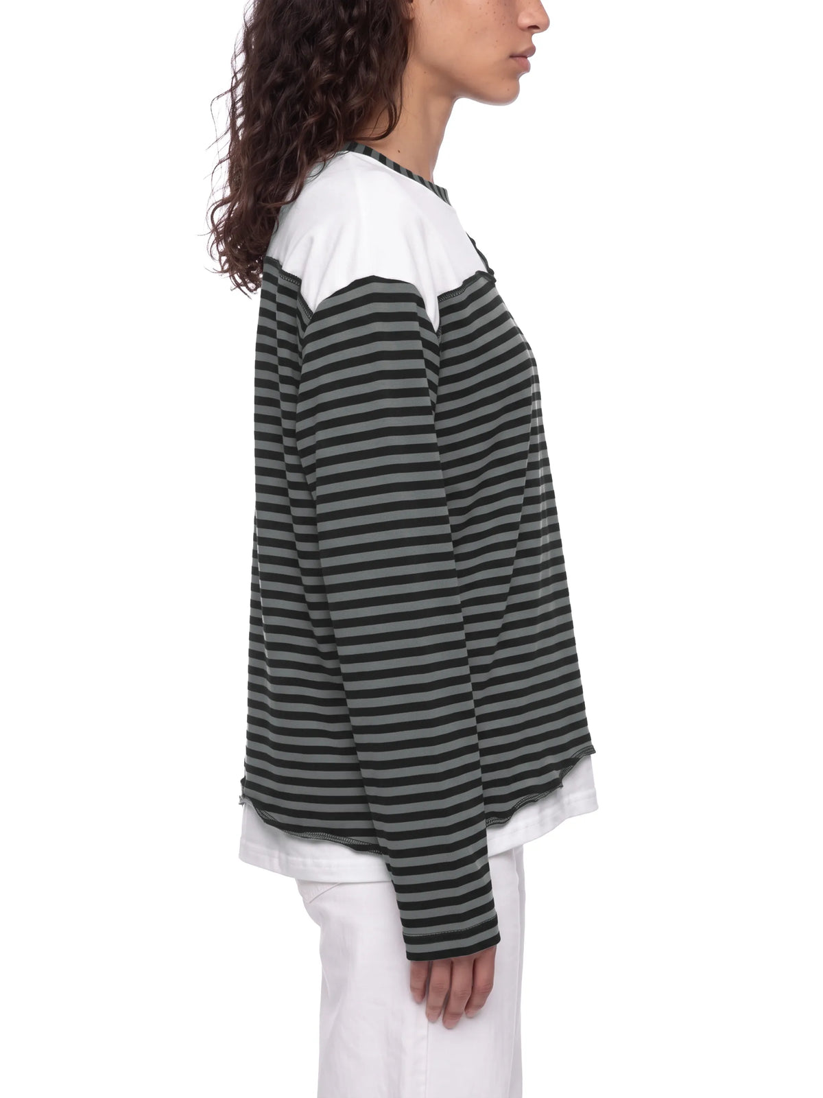 Striped Panel Boxy Long Sleeve T-Shirt