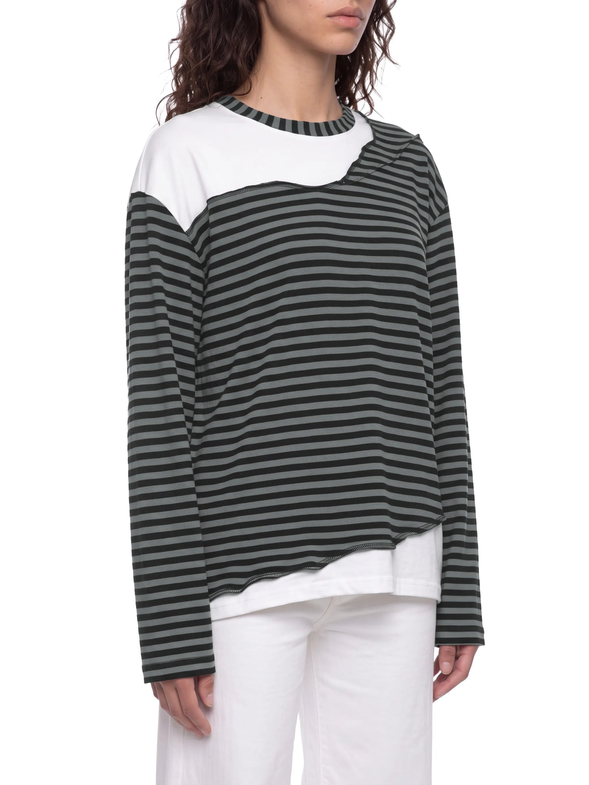 Striped Panel Boxy Long Sleeve T-Shirt