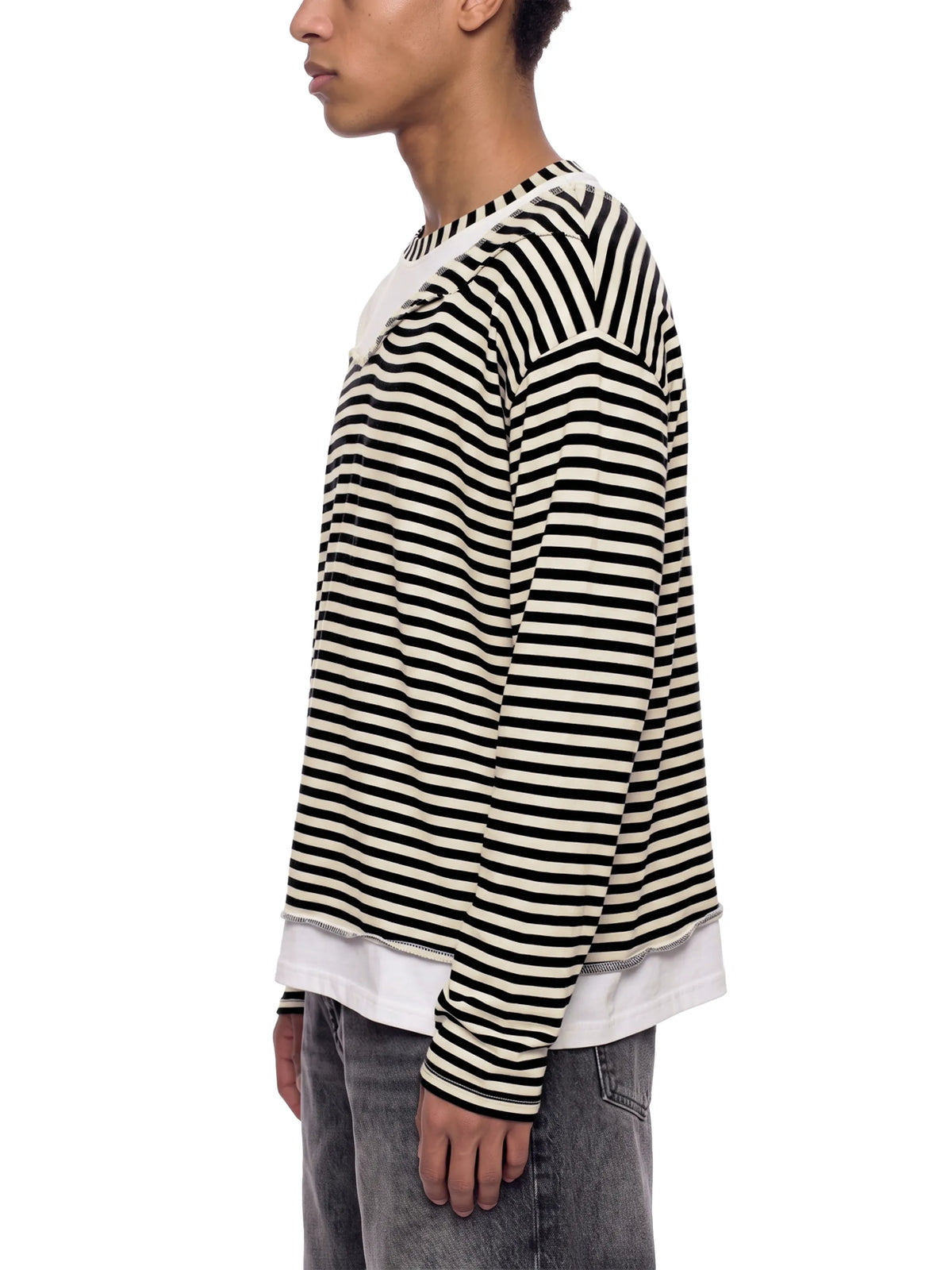 Striped Panel Boxy Long Sleeve T-Shirt