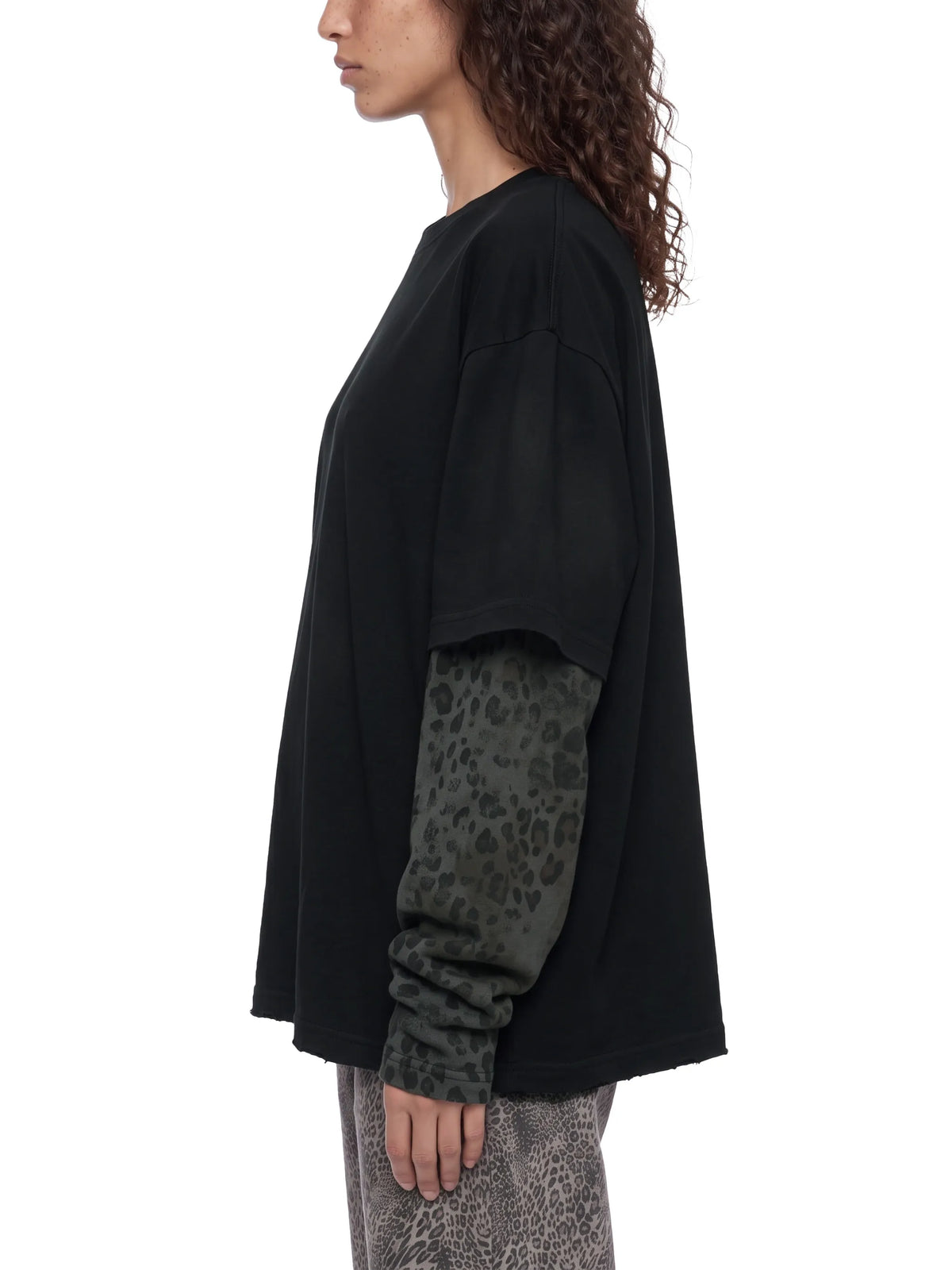 Vintage Wash Leopard Paneled Layer T-Shirt