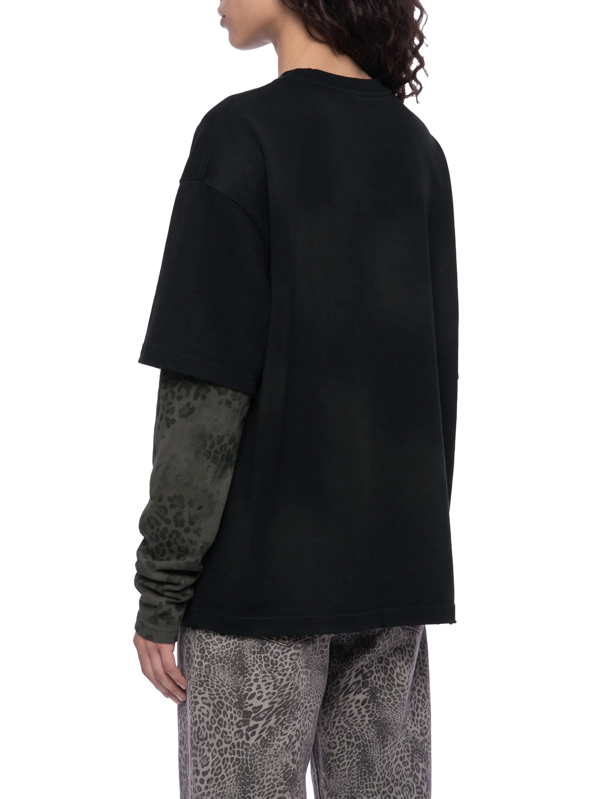 Vintage Wash Leopard Paneled Layer T-Shirt