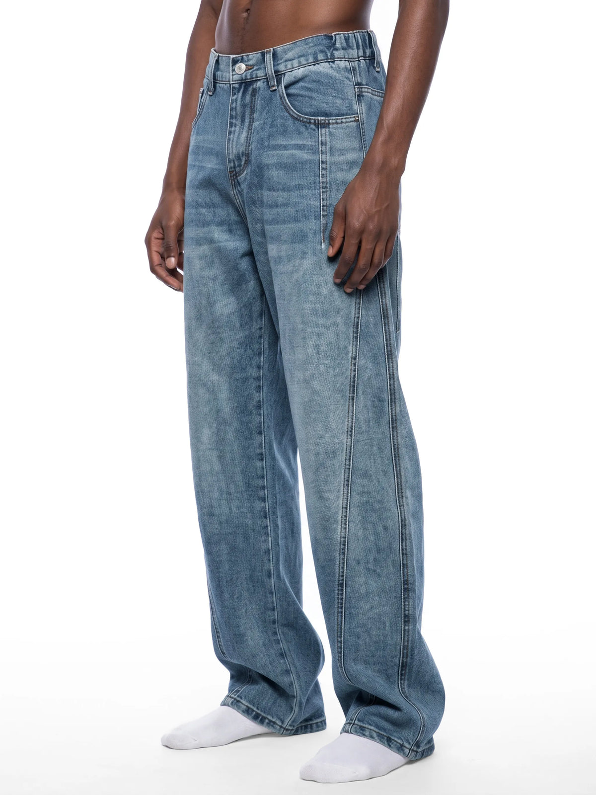 Vintage Wash Barrel Leg Denim Jeans