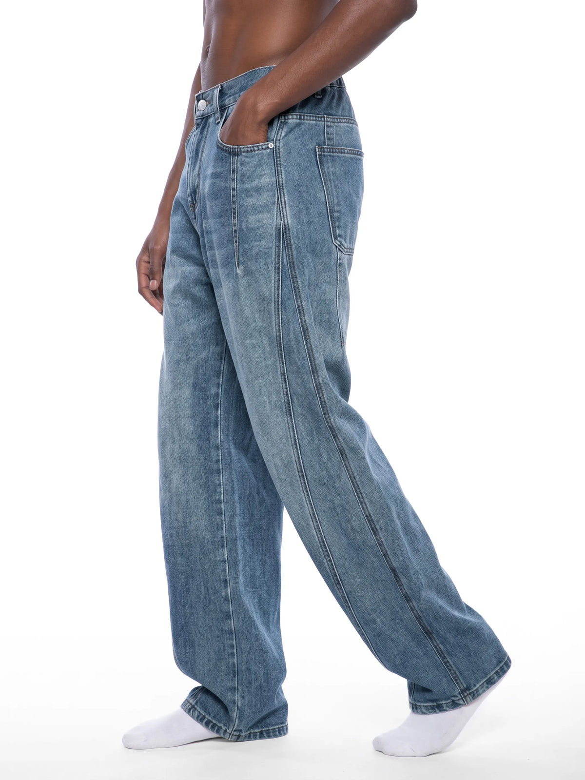Vintage Wash Barrel Leg Denim Jeans