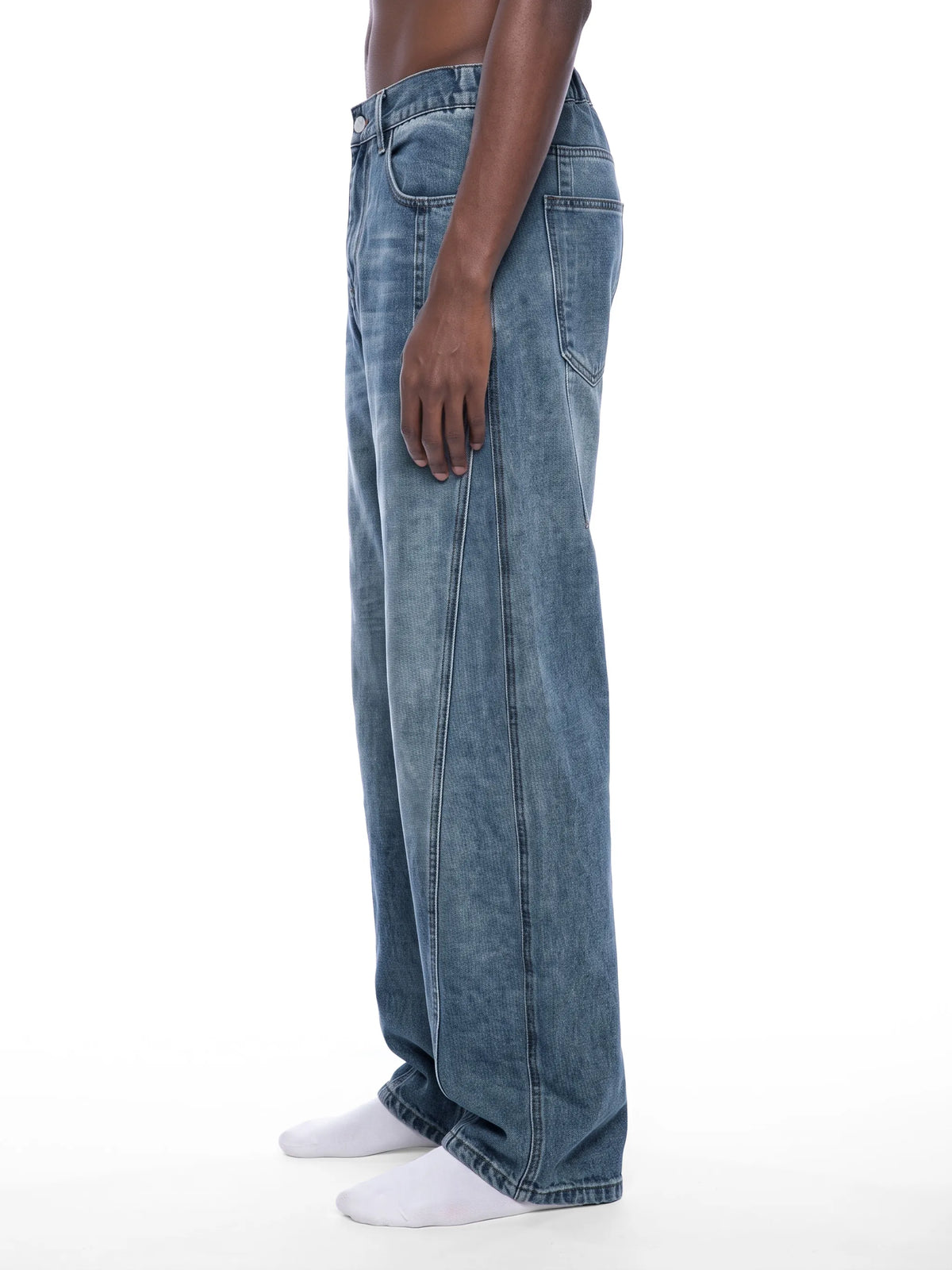 Vintage Wash Barrel Leg Denim Jeans