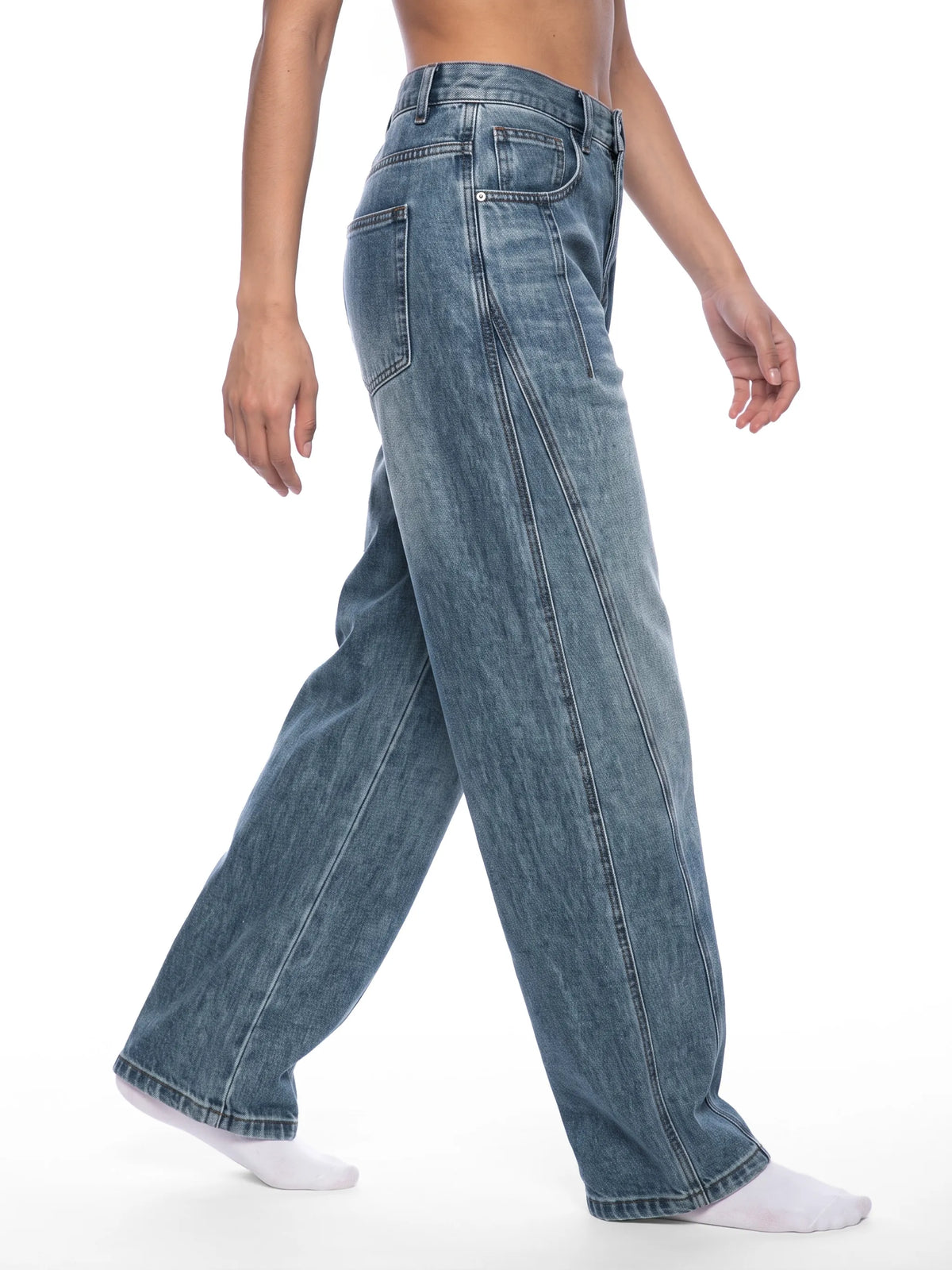 Vintage Wash Barrel Leg Denim Jeans
