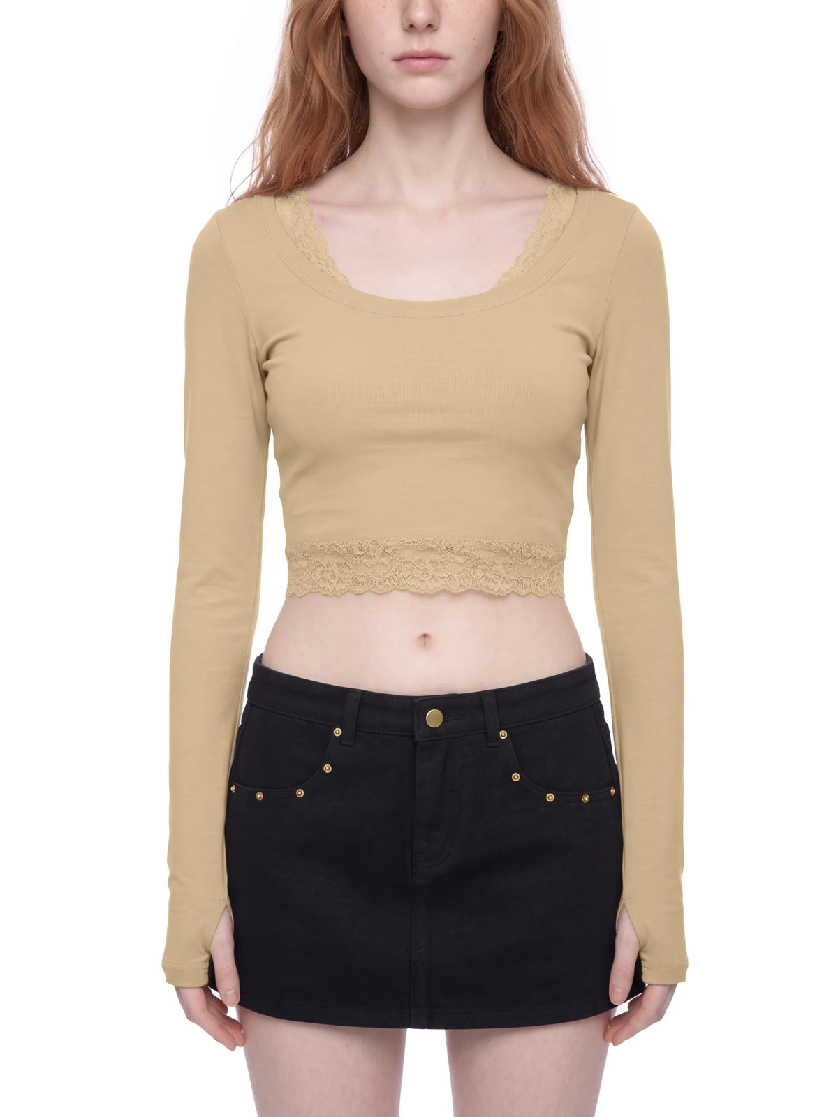 Lace Trim Long Sleeve T-Shirt