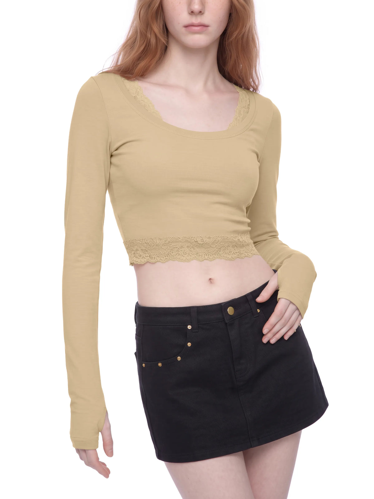 Lace Trim Long Sleeve T-Shirt