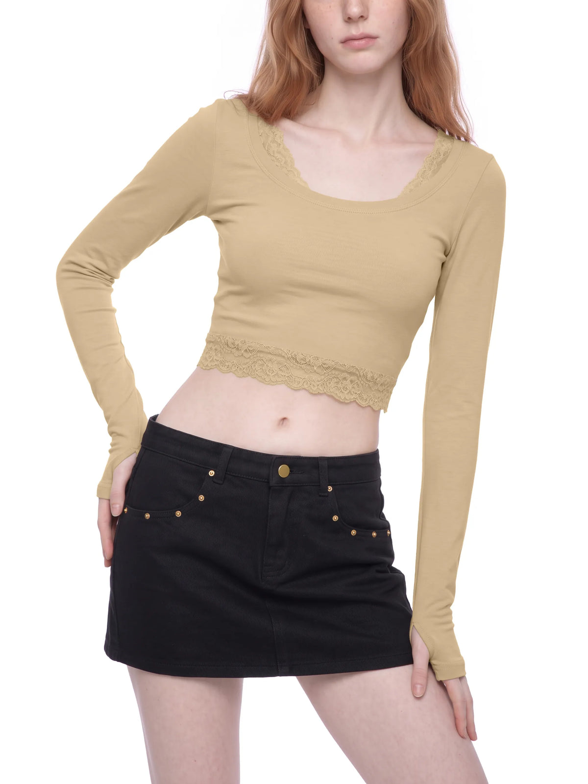Lace Trim Long Sleeve T-Shirt