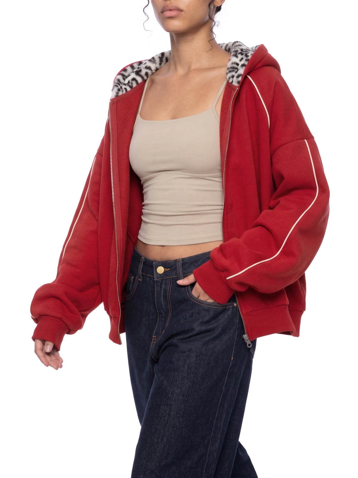 Boxy Fleece Piping Full Zip Hoodie