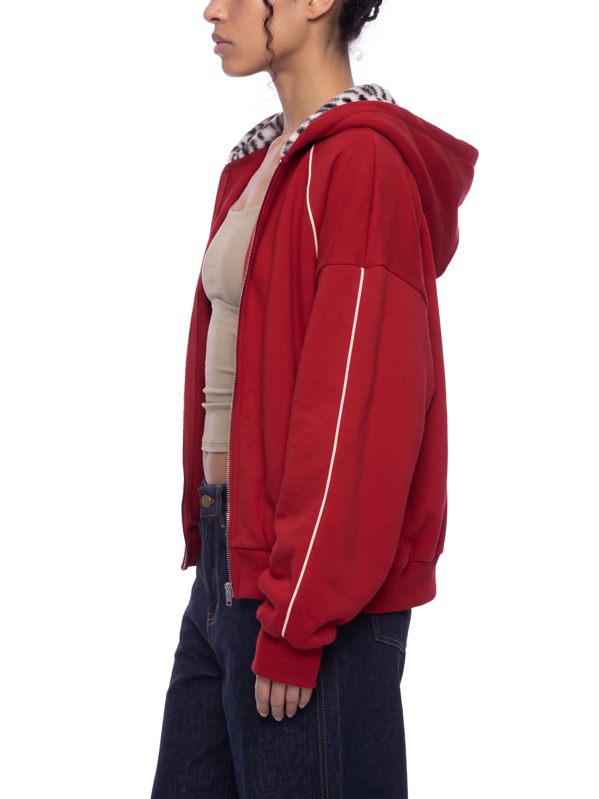 Boxy Fleece Piping Full Zip Hoodie