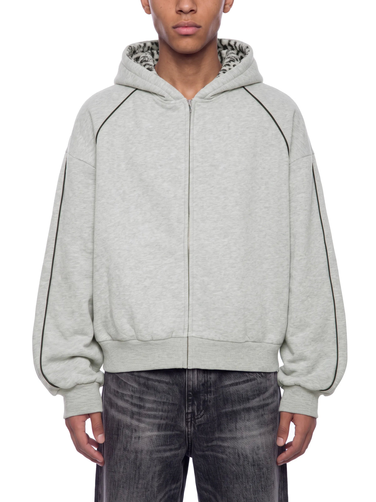 Boxy Fleece Piping Full Zip Hoodie