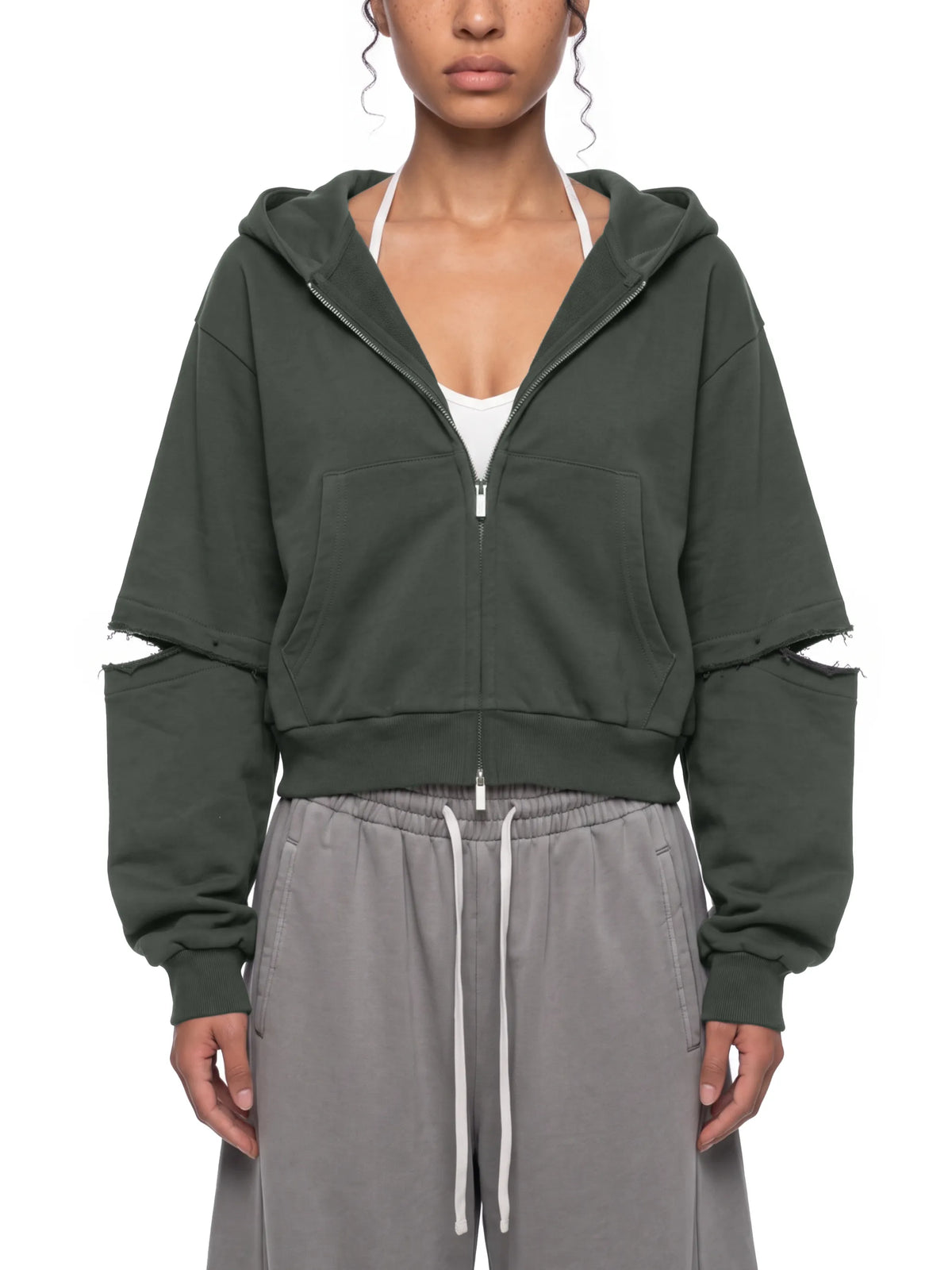 Vintage Wash Detachable Sleeves Hoodie