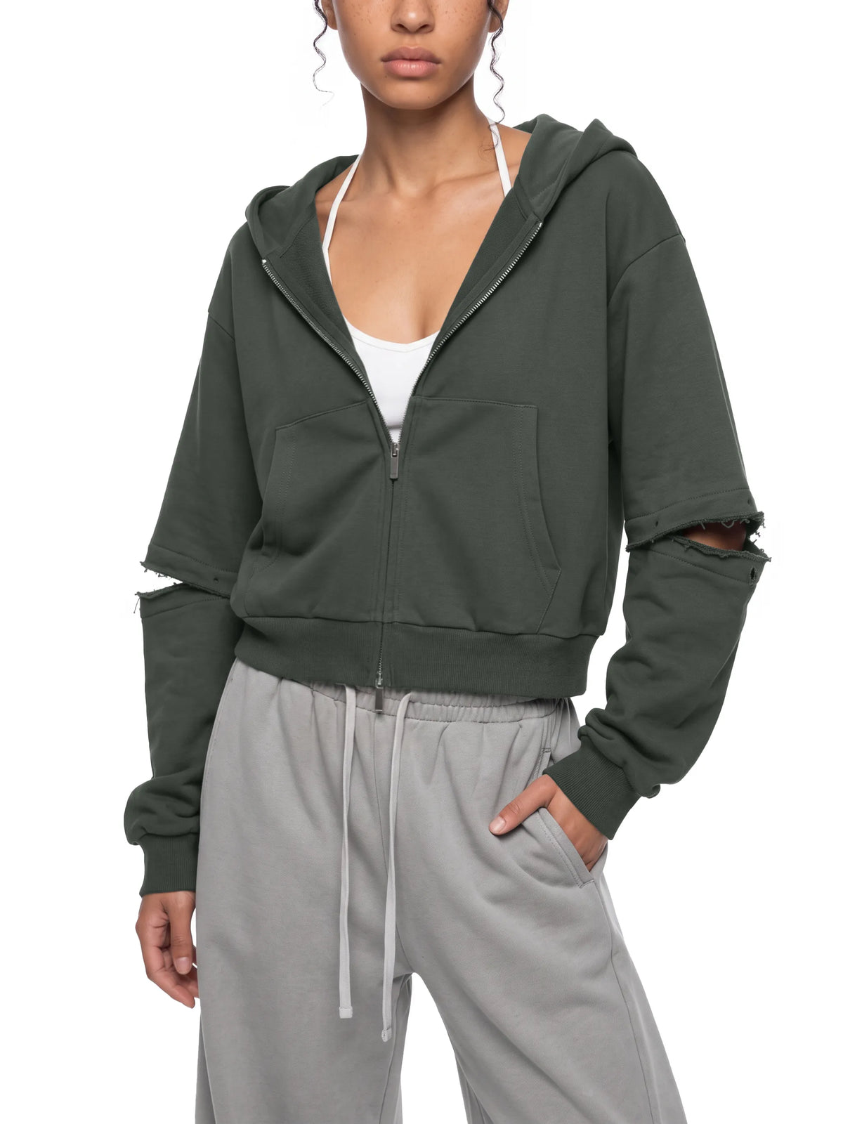 Vintage Wash Detachable Sleeves Hoodie