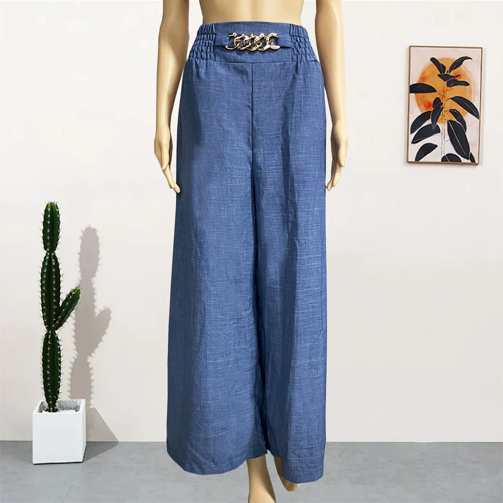 High Waist Solid Color Wide Leg Pants