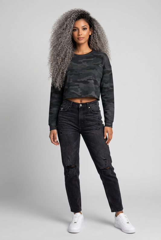 Camo Cropped Crewneck | Lightweight Sweatshirt