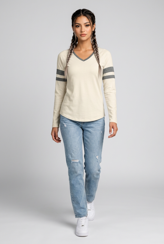 Stripe V-Neck Tee | Minimal Cotton Tee