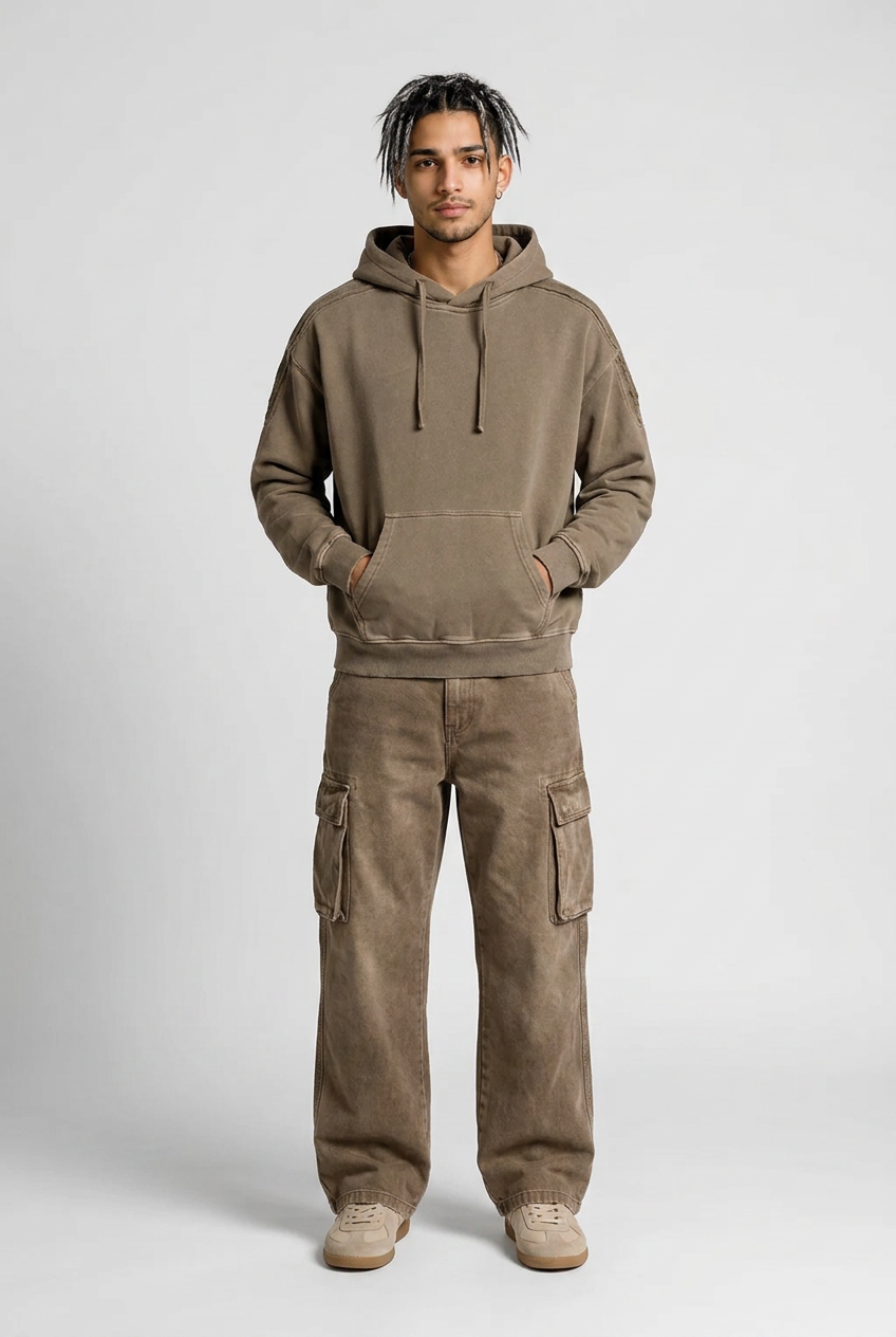 Snow Washed Tape Raw Edge Hoodie