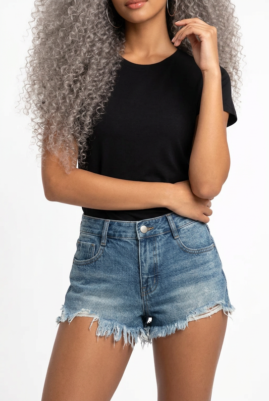 Vintage Wash Raw Hem Denim Shorts