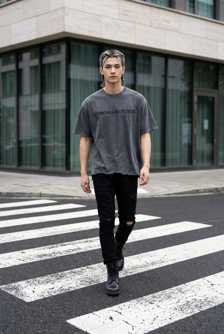 Snow Wash Raw-Hem Boxy T-shirt