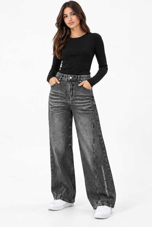 Signature Vintage Wash Wide Leg Denim Jeans