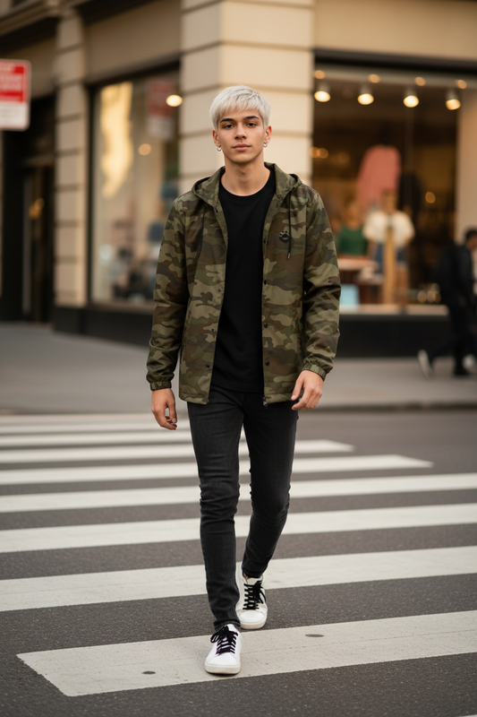 Forest Camo Water-Resistant Windbreaker