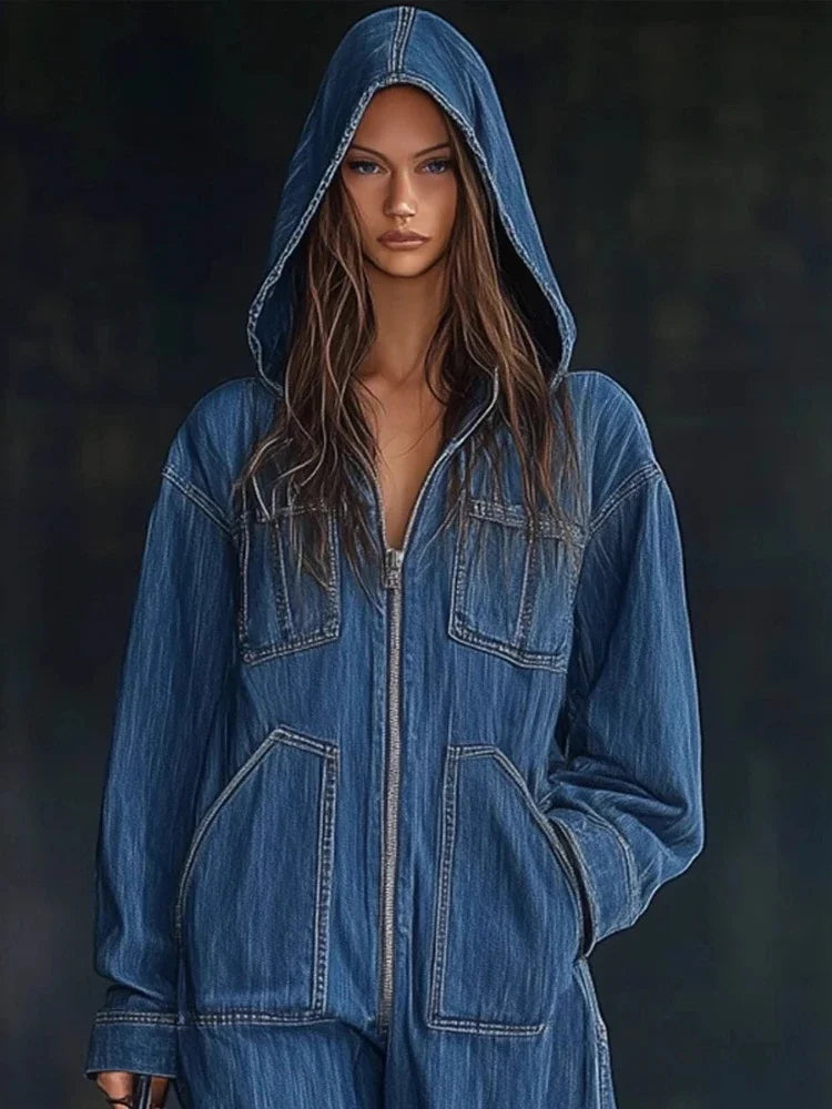 Streetwear Wide -Leg Pants Denim overalls