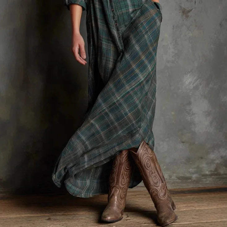 Retro Women's Plaid Long Dress