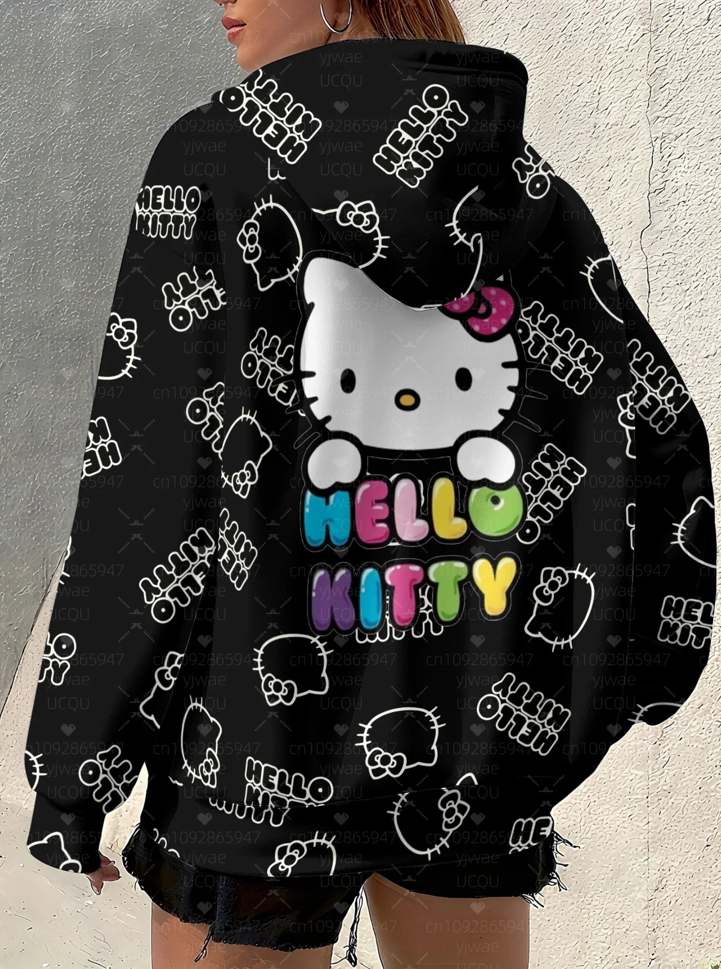 Plus Size Hello Kitty Print Hooded Sweatshirt