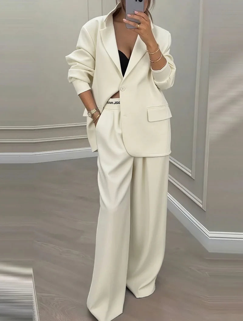 Temperament Women's Pants Suit Loose Solid Color