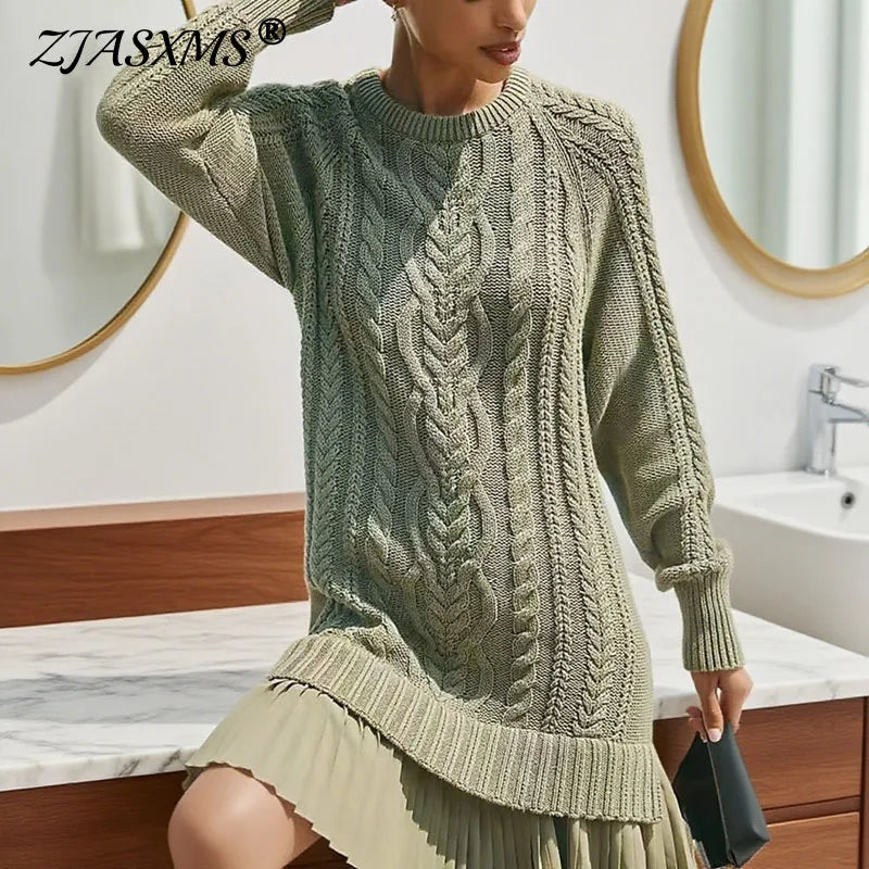 Elegant O Neck Twist Sweater Dress