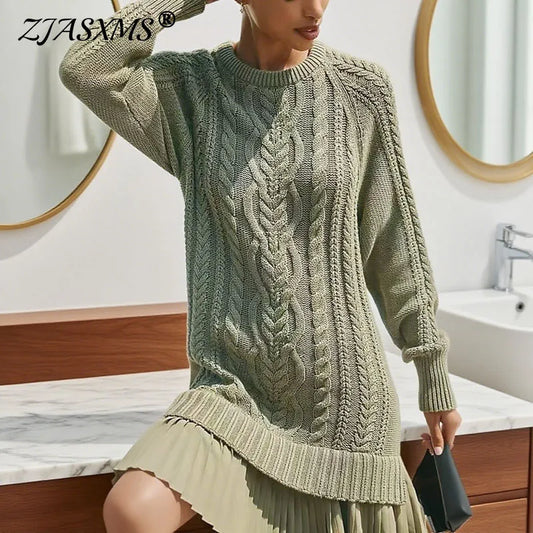 Elegant O Neck Twist Sweater Dress