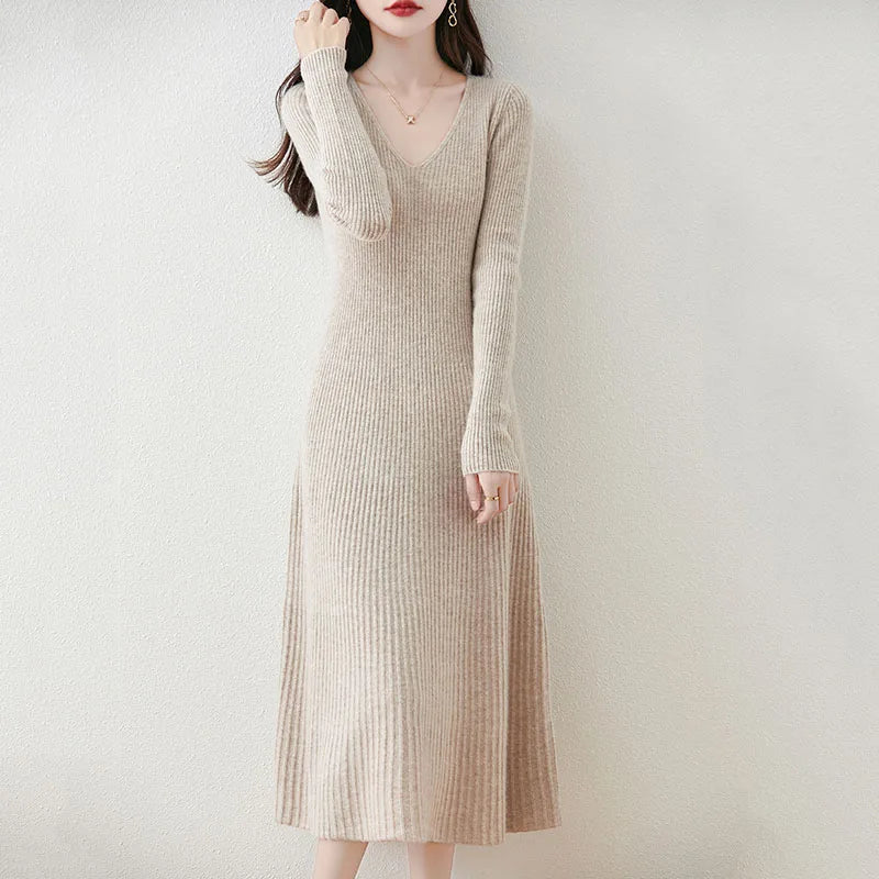 Solid Color Basic Sweater Dress