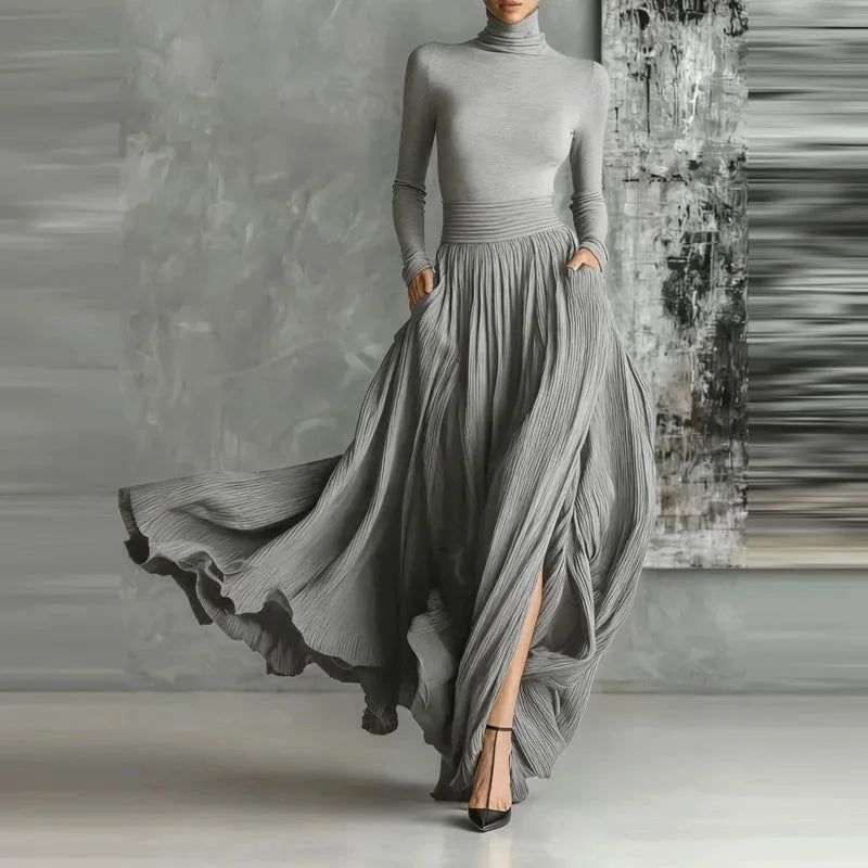 Elegant Turtleneck Pullover & Long Skirt Set