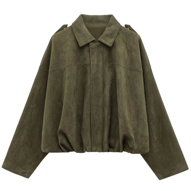 HXAO Women's Suede Bomber Jacket
