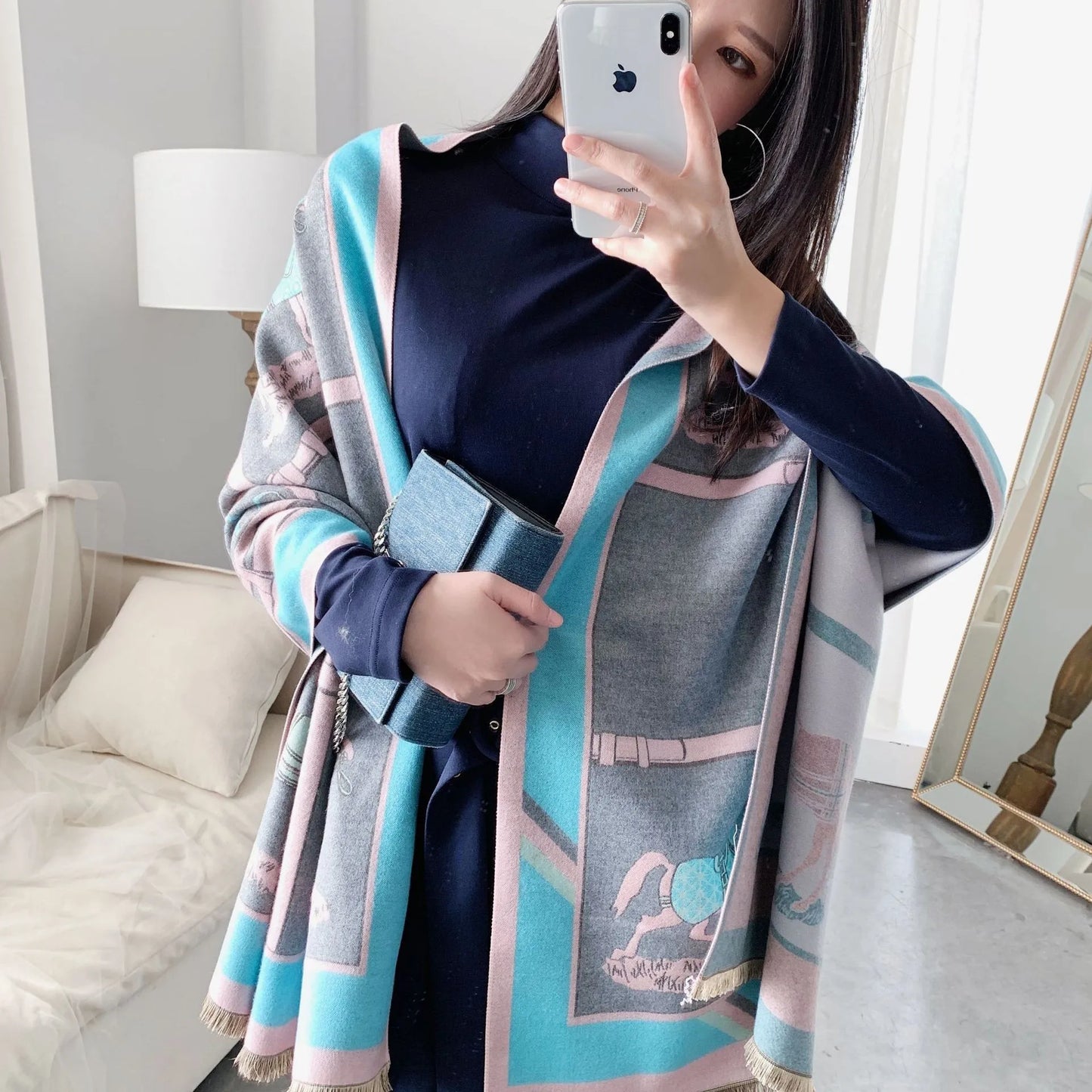 Cashmere Scarf Women Luxury Horse Print