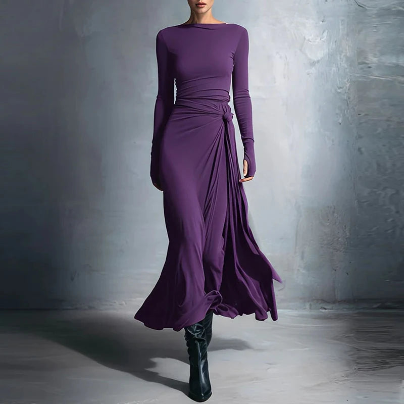 O Neck Long Sleeve Maxi Dress