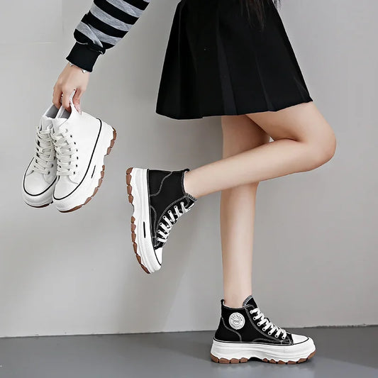New Women High Top Sneakers Lace-Up Casual Platform