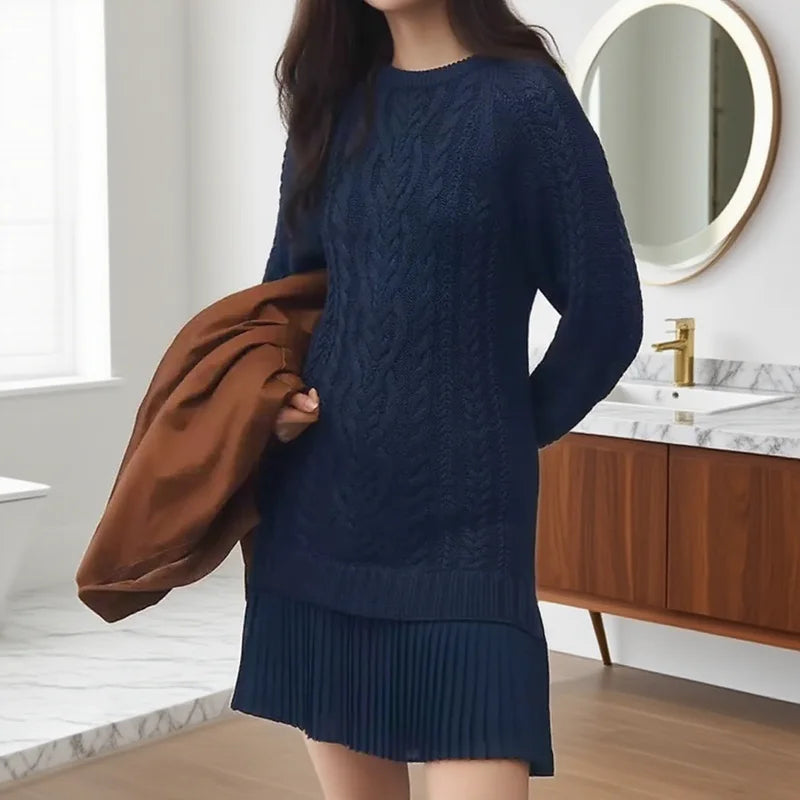 Elegant O Neck Twist Sweater Dress