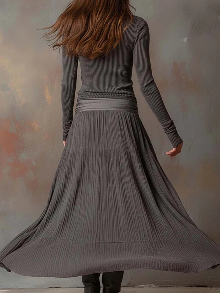 Patchwork Long Sleeve Maxi Dress