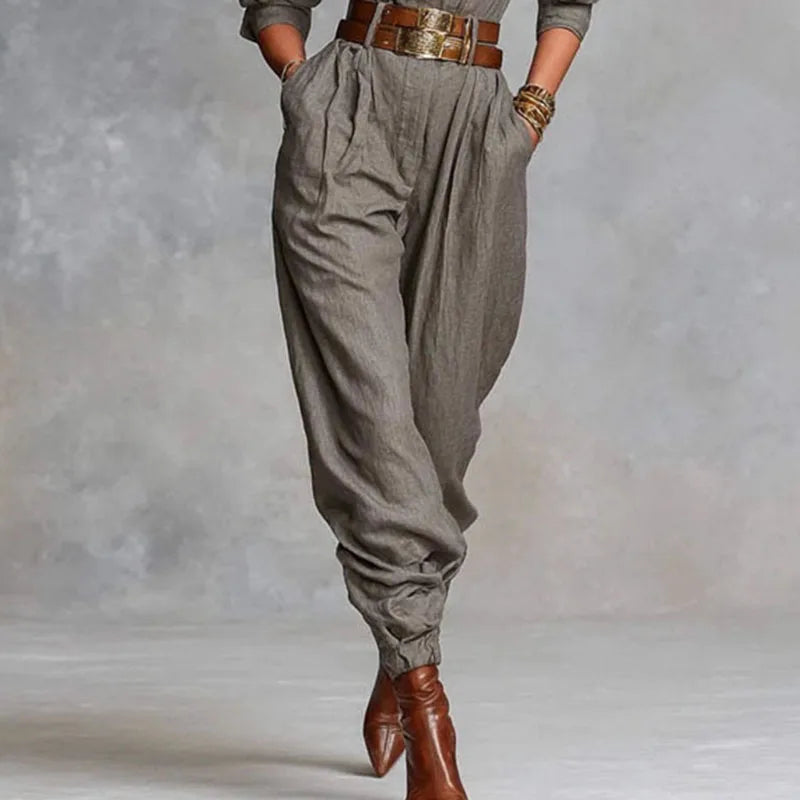 Retro Solid Color Button Lapel Shirt Jumpsuits