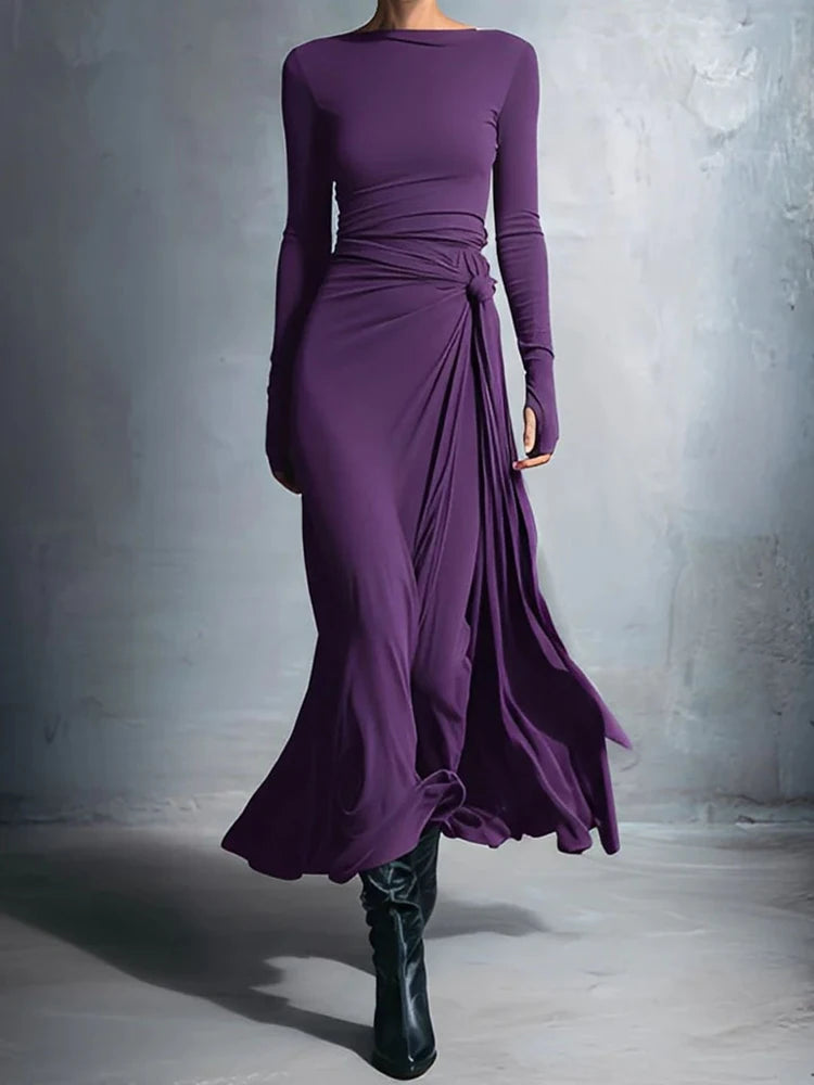 O Neck Long Sleeve Maxi Dress