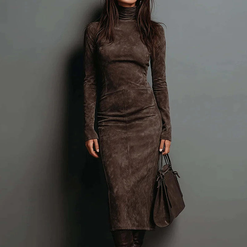 Suede Turtleneck Maxi Dress