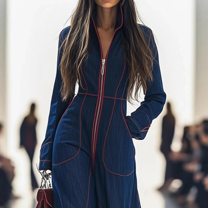 Women Retro Patchwork Jumpsuit