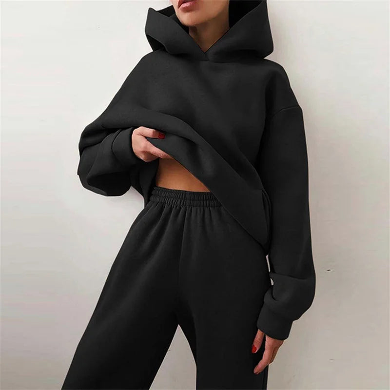 Warm Hoodie Sweatshirt Two Pieces Oversized
