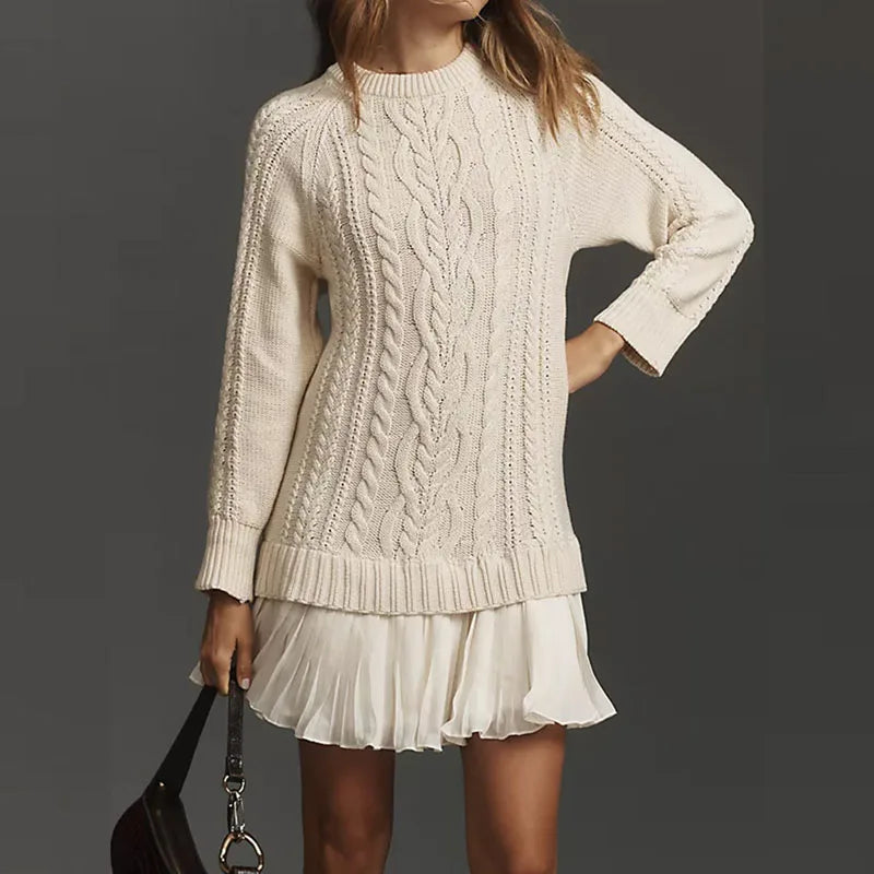 Elegant O Neck Twist Sweater Dress