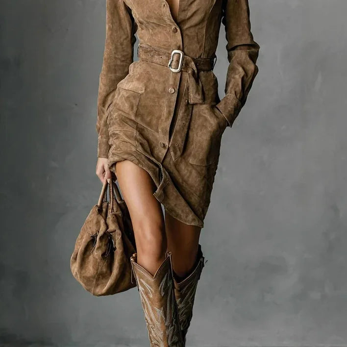 Long Sleeve Shirt Dress with Belt