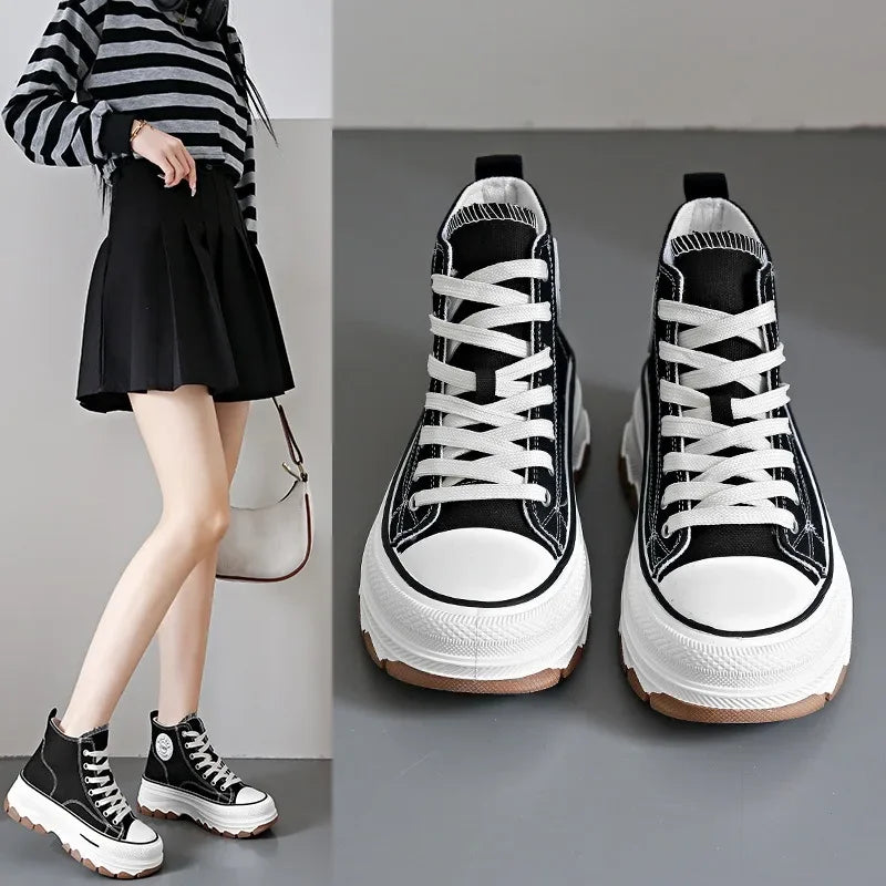 New Women High Top Sneakers Lace-Up Casual Platform