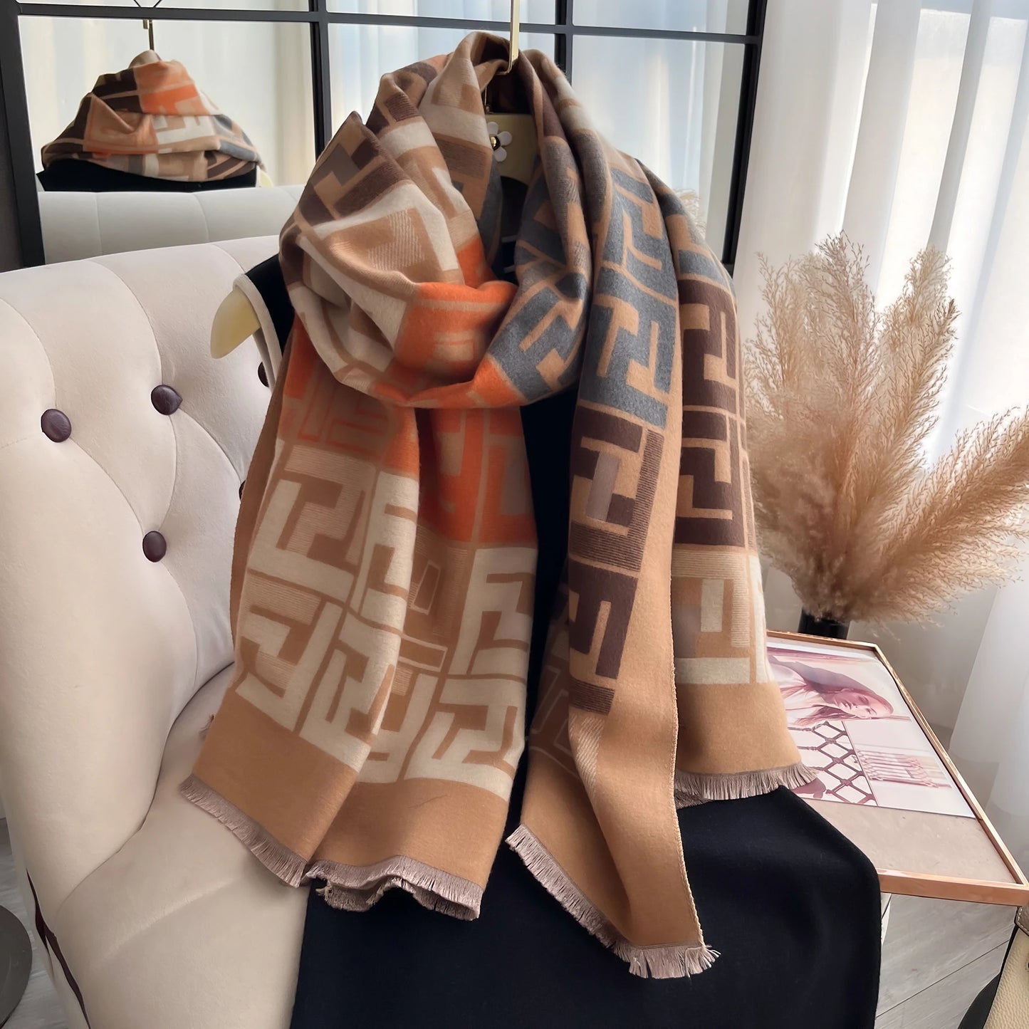 Two-Sided Print Scarf Soft Warm Pashmina Fashion Shawl