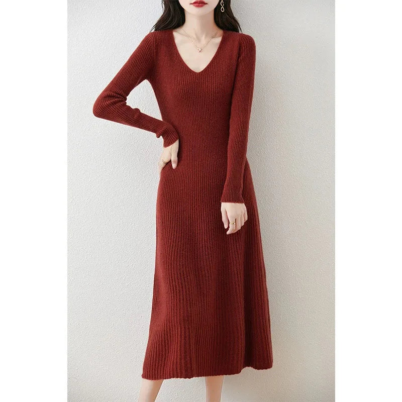 Solid Color Basic Sweater Dress
