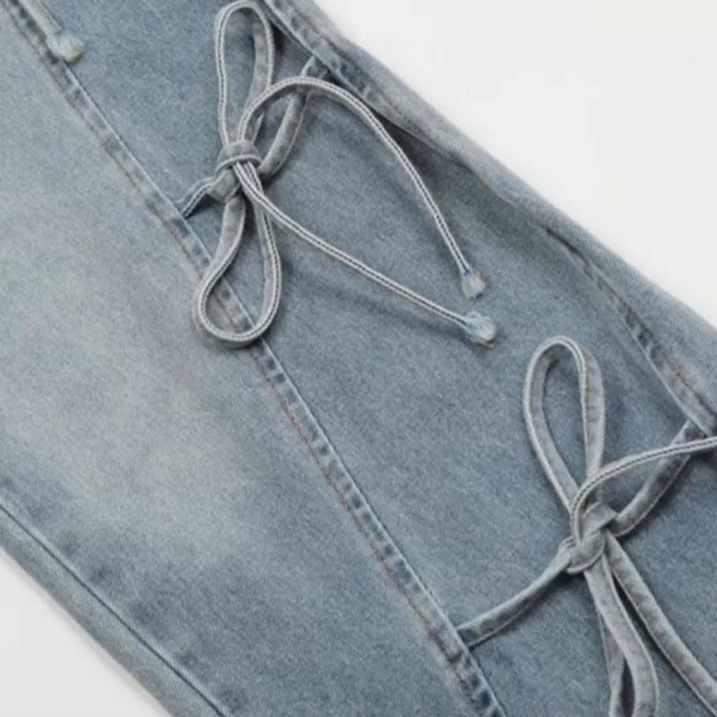 Jeans Women Vintage Bow Design Baggy Wide Leg